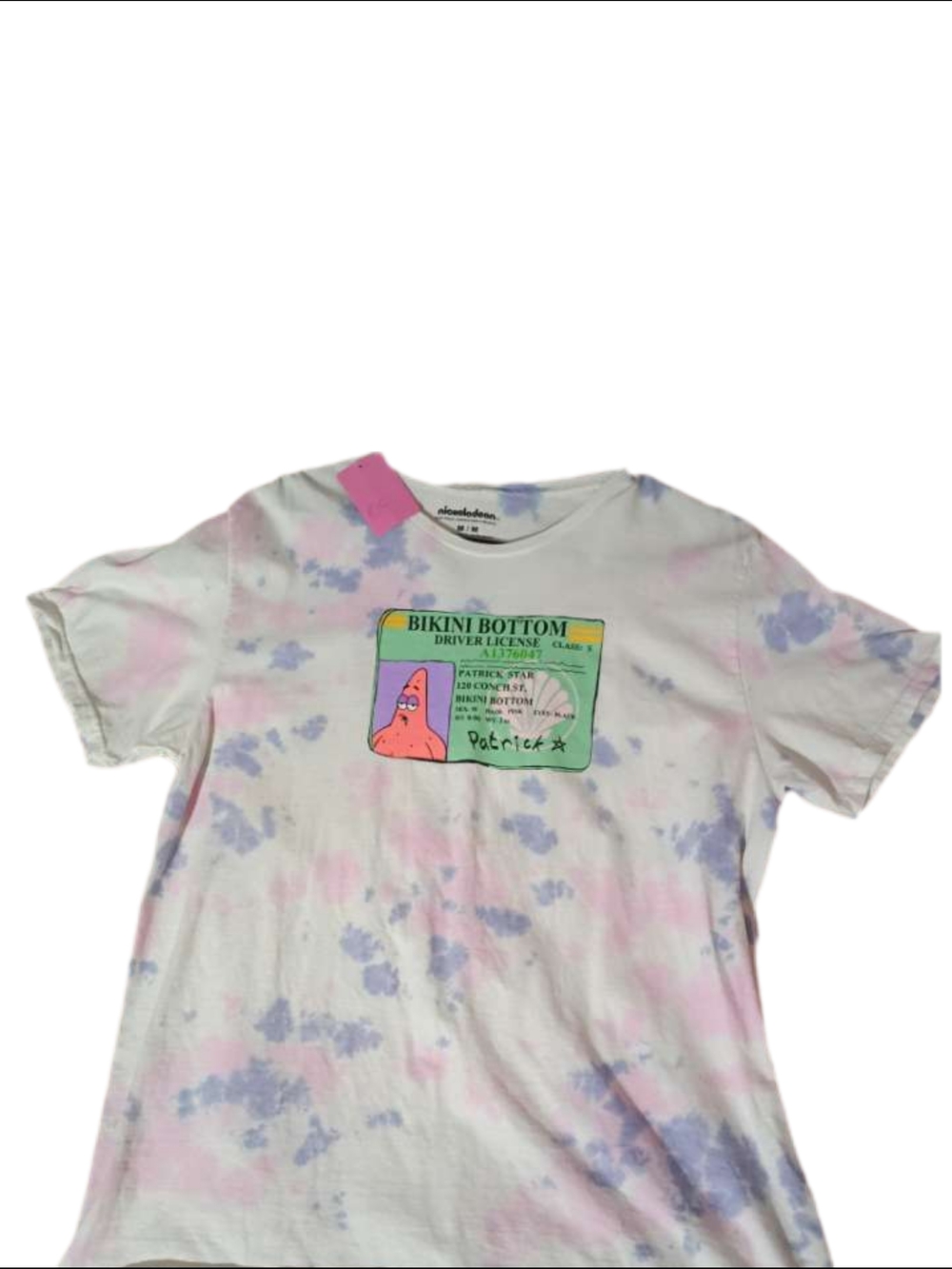 Nickelodeon Bikini Bottom Patrick Drivers License Tie-Dye Tee - Pink & Purple